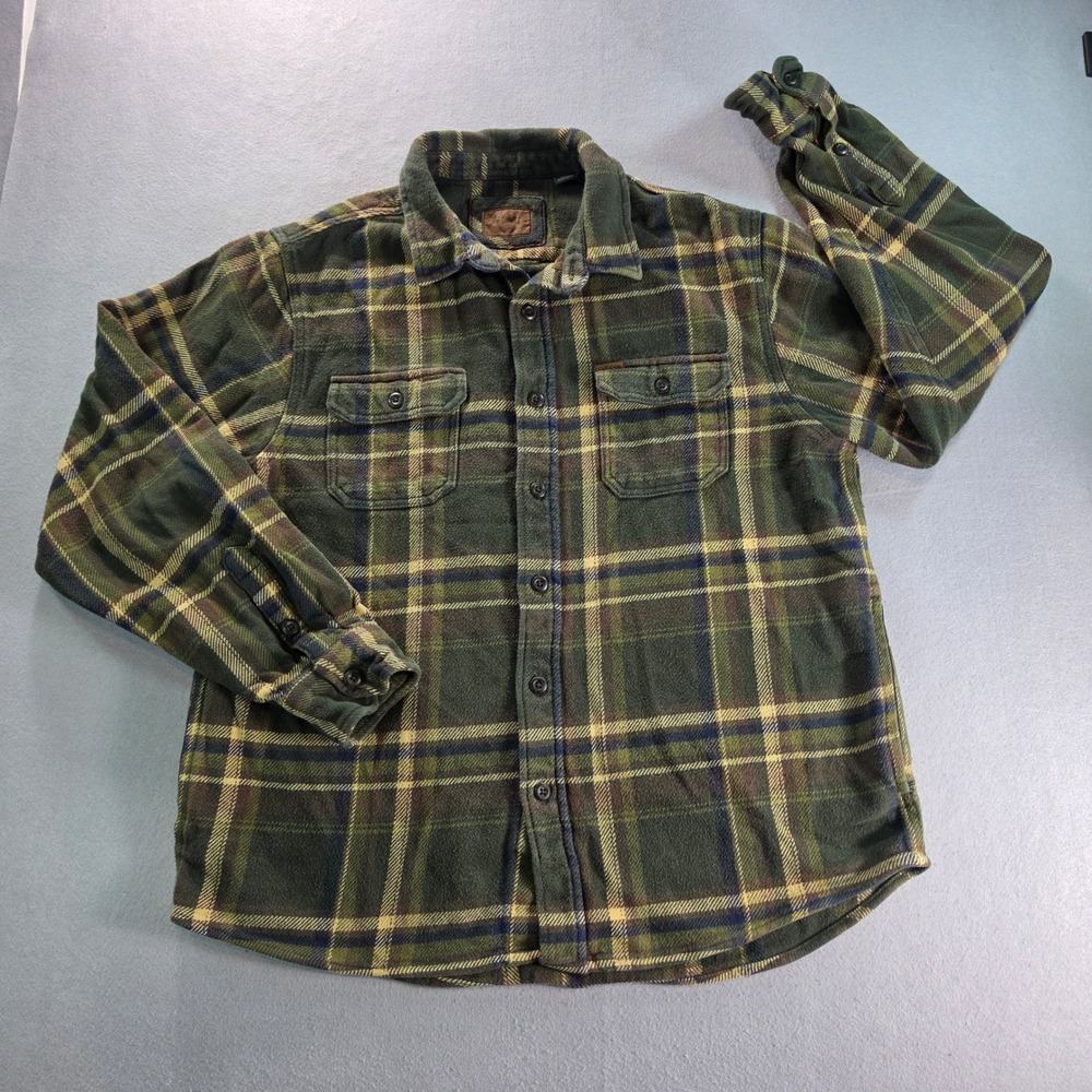 Orvis "Big Bear" Heavyweight Flannel Shirt Jacket - Green Plaid Size Large